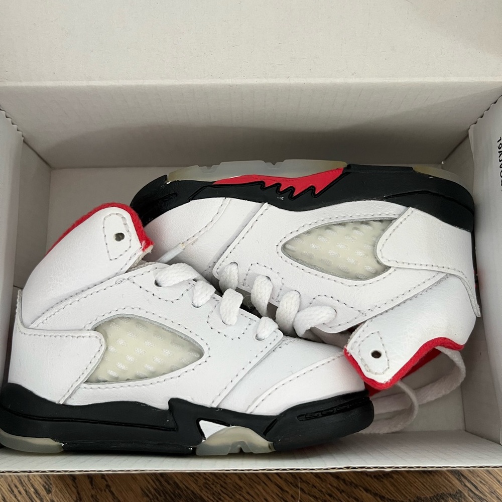 Jordan Kids White and Black Sneakers with Red Accents